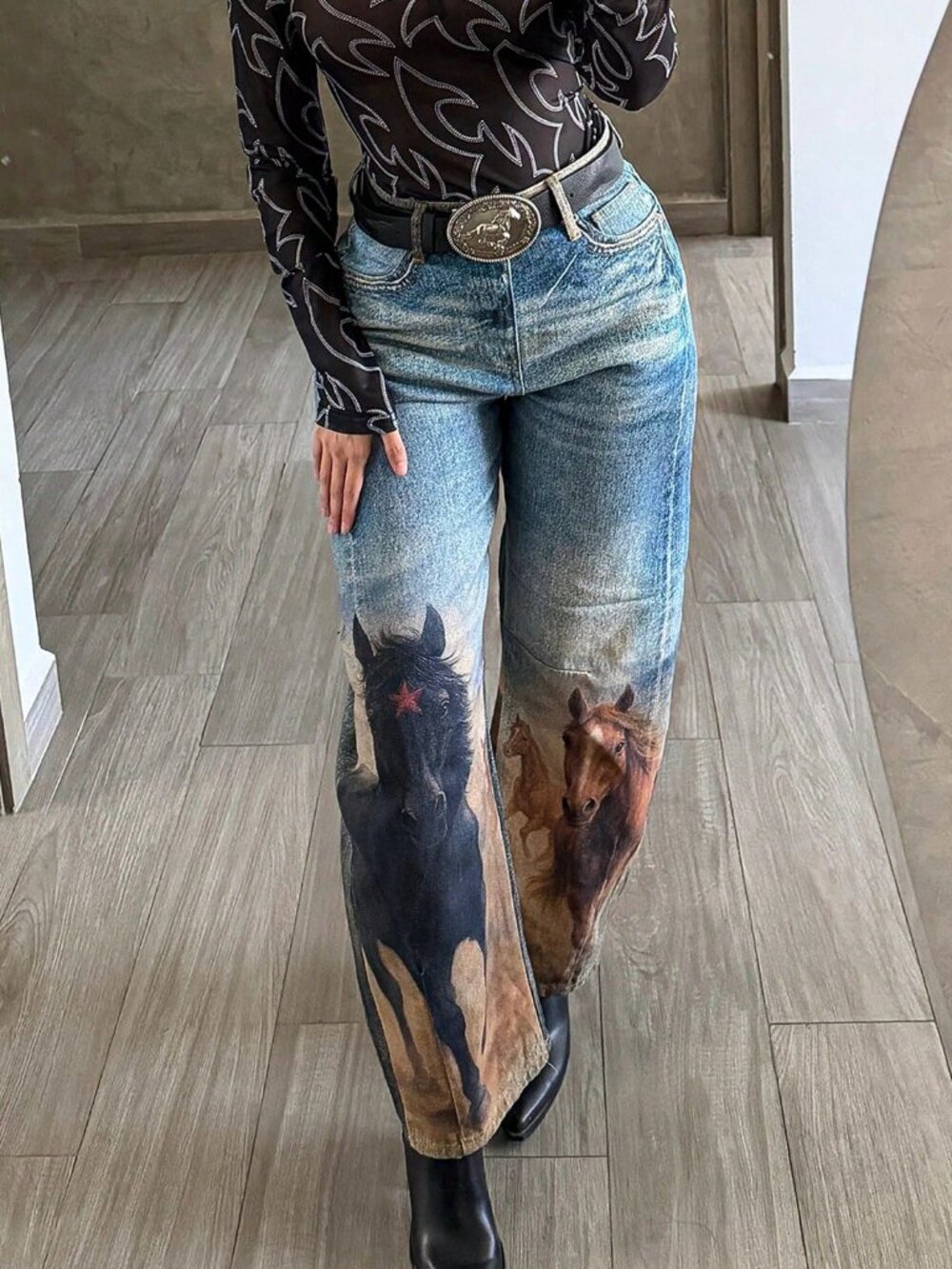 Blue Casual Women's Straight-Leg Denim Pants